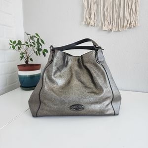 COACH Shoulder Tote Bag Metallic Gold/Bronze Leather Graphite